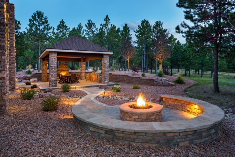 fire pit in the backyard
