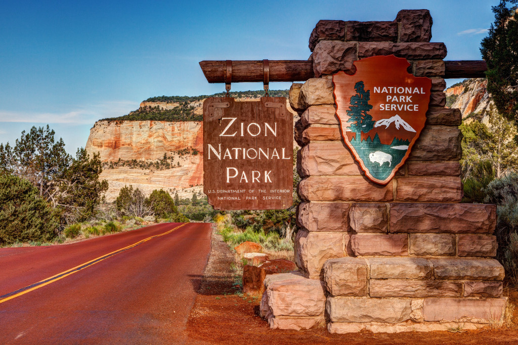 An image of the entrance of Zion National Park